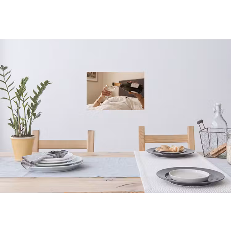 Champagne - Bed - Bubbels Muursticker klein -eettafel