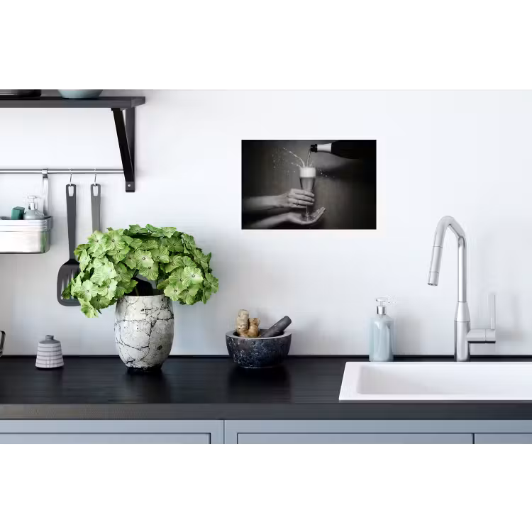 Champagnefles - Glas - Minimalistisch - Spetters Muursticker klein -keuken