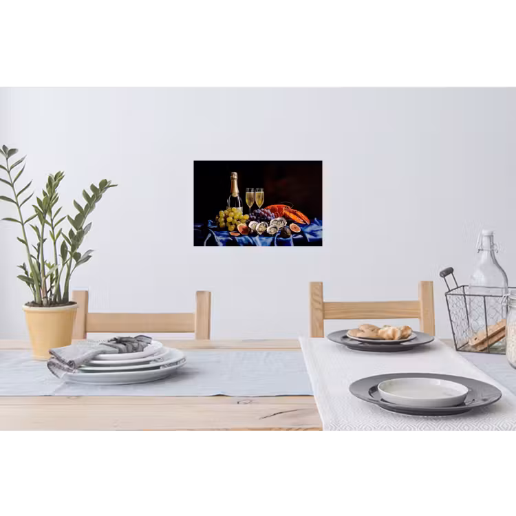 Champagne - Luxe - Oesters Muursticker klein -eettafel