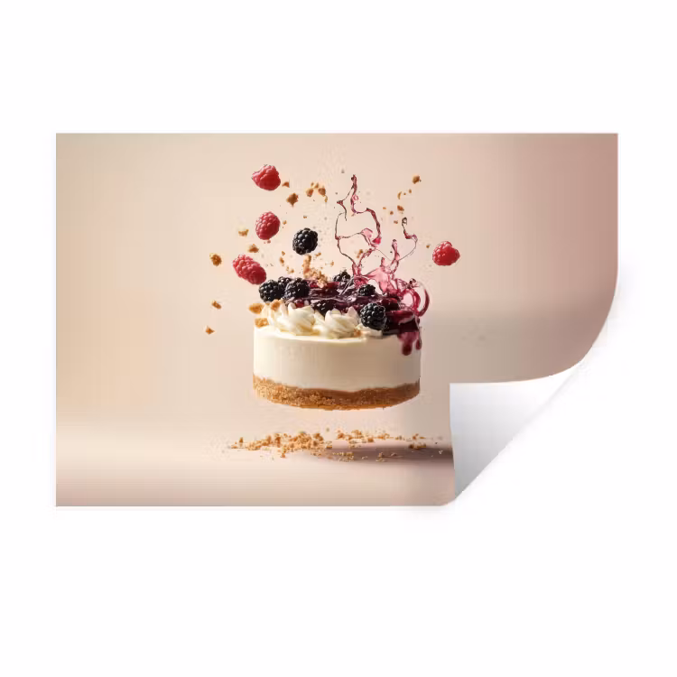 Cheesecake - Eten - Roze - Taart Muursticker klein -3d