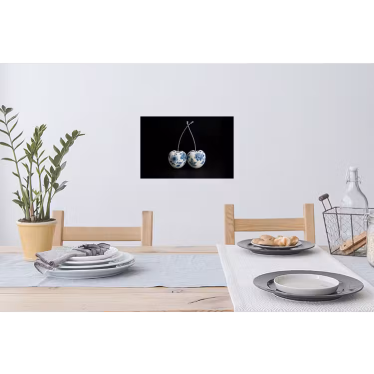 Kersen - Delfts blauw - Fruit Muursticker klein -eettafel