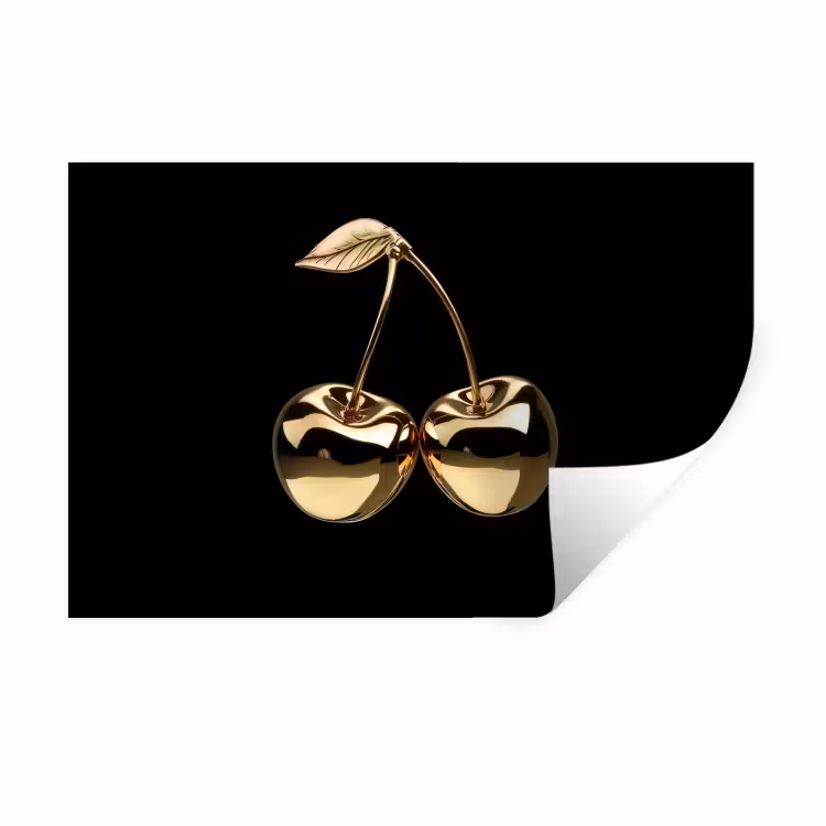 Kersen - Zwart - Goud - Chrome Muursticker klein -3d