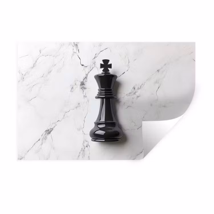 Schaakstuk - Koning - Zwart - Marmer Muursticker klein -3d
