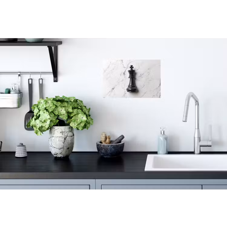 Schaakstuk - Koning - Zwart - Marmer Muursticker klein -keuken