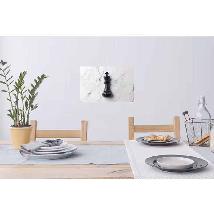 Schaakstuk - Koning - Zwart - Marmer Muursticker klein -eettafel