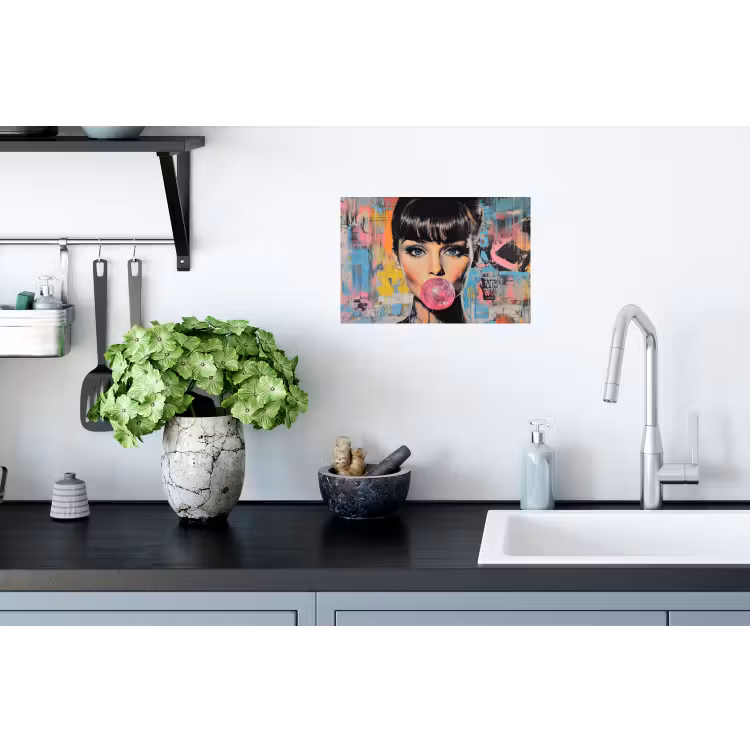 Kauwgom - Vrouw - Penseelstreken - Modern Muursticker klein -keuken