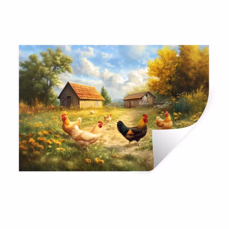 Kippen - Landelijke rust - Natuur Muursticker klein -3d