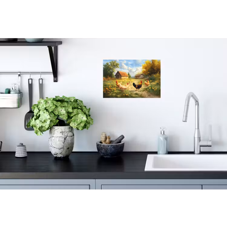 Kippen - Landelijke rust - Natuur Muursticker klein -keuken
