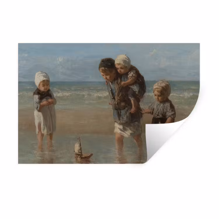 Kinderen der zee - Schilderij van Jozef Israëls Muursticker klein -3d