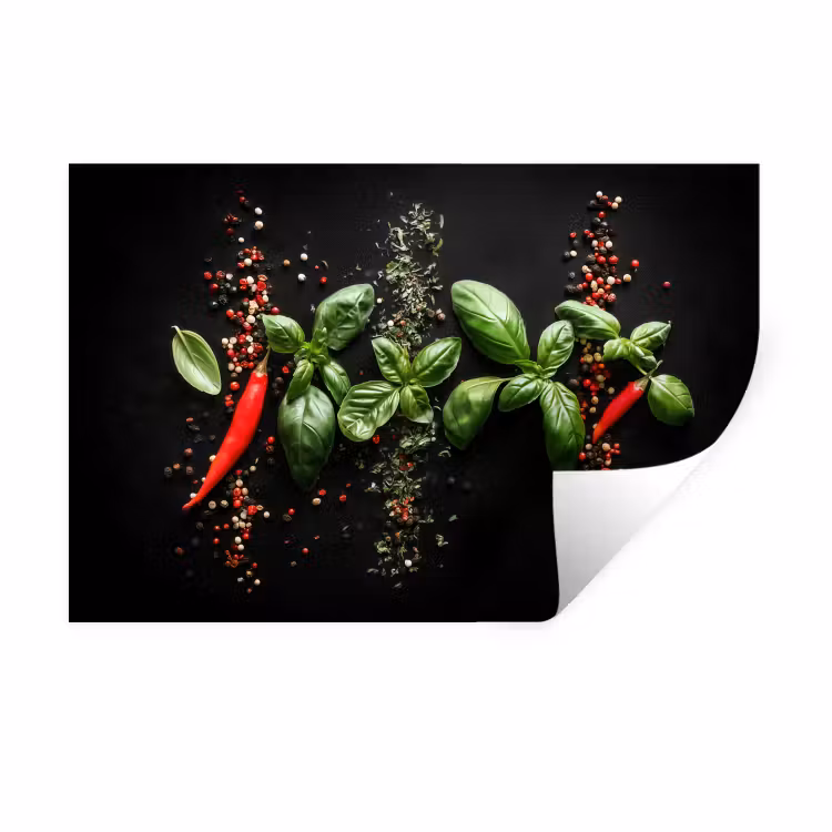 Chilipepers - Basilicum - Blaadjes - Rood Muursticker klein -3d
