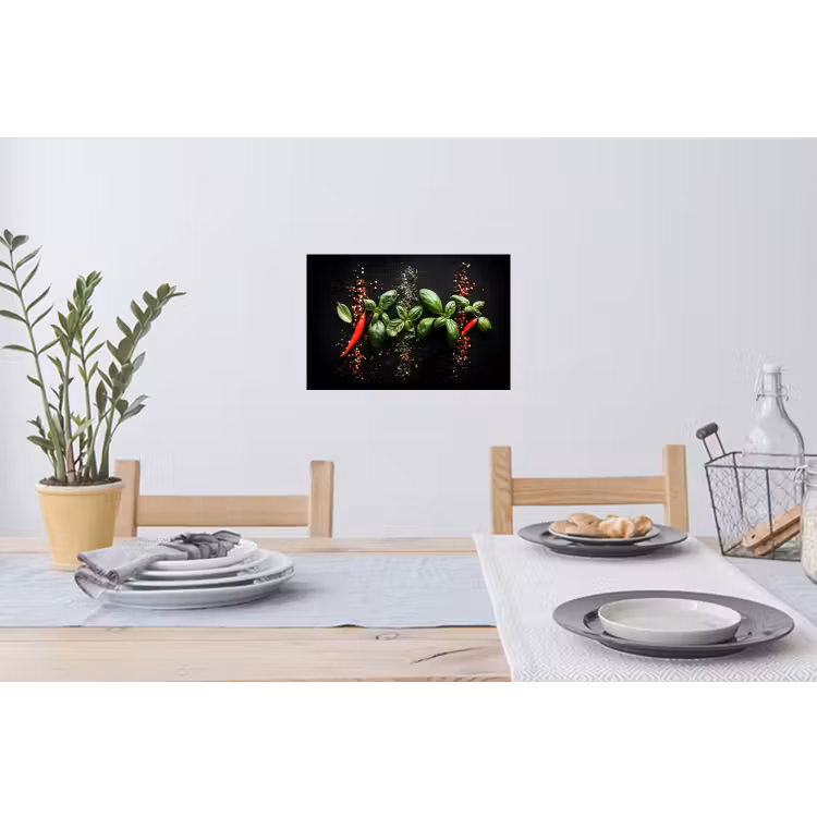 Chilipepers - Basilicum - Blaadjes - Rood Muursticker klein -eettafel