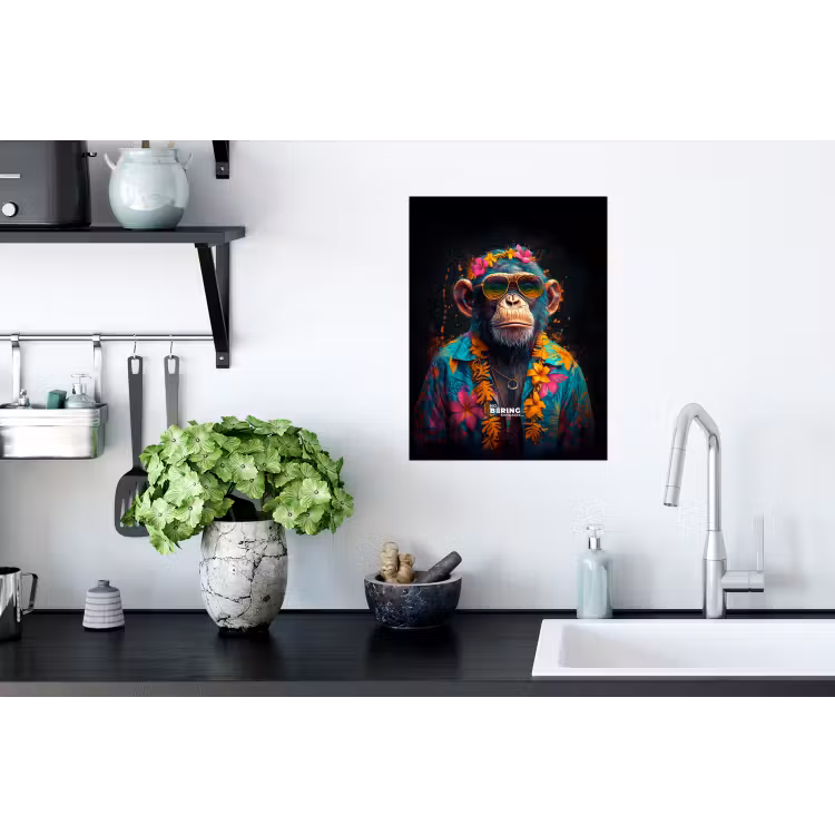 Chimpansee met Hawaii blouse Muursticker klein -keuken