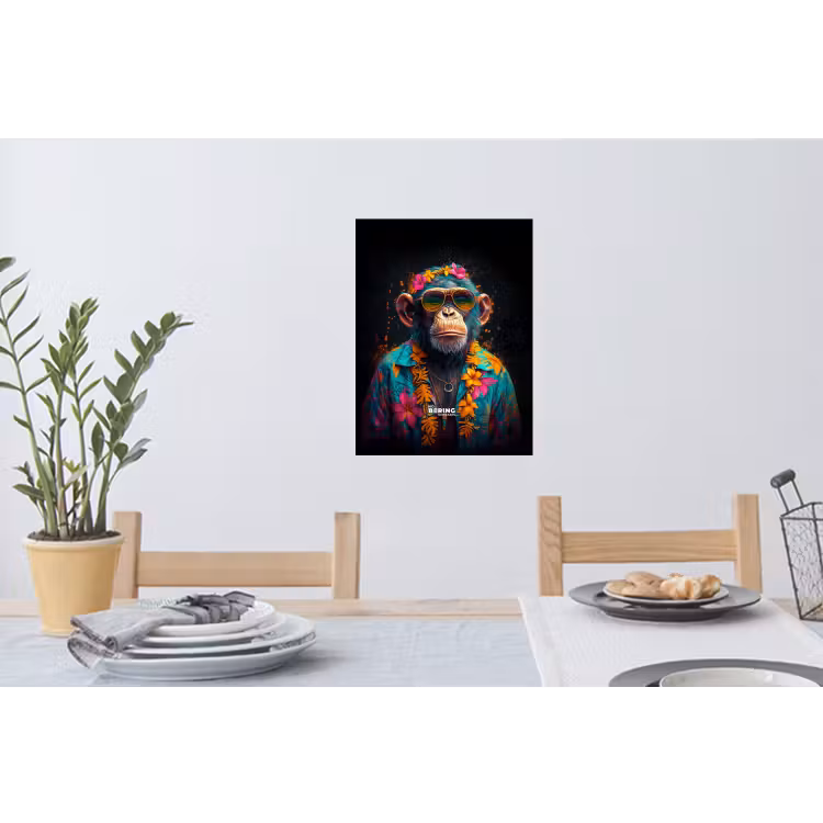 Chimpansee met Hawaii blouse Muursticker klein -eettafel