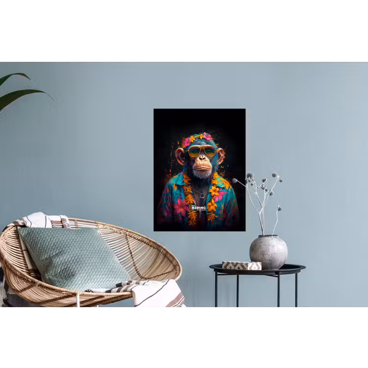 Chimpansee met Hawaii blouse Muursticker klein -plant