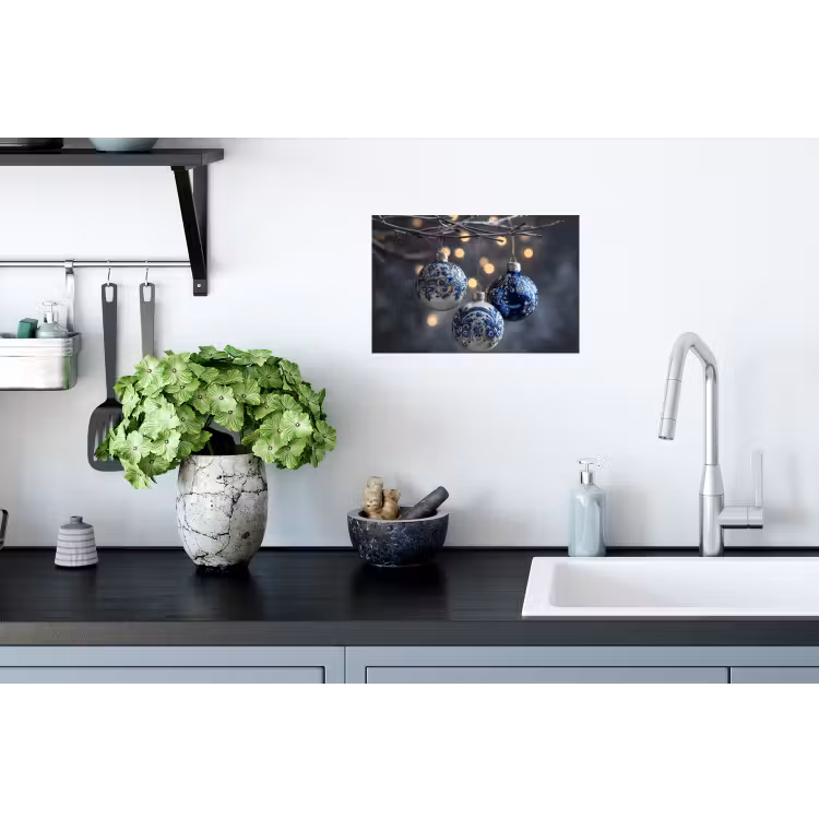 Kerstbal - Versierd - Blauw Muursticker klein -keuken