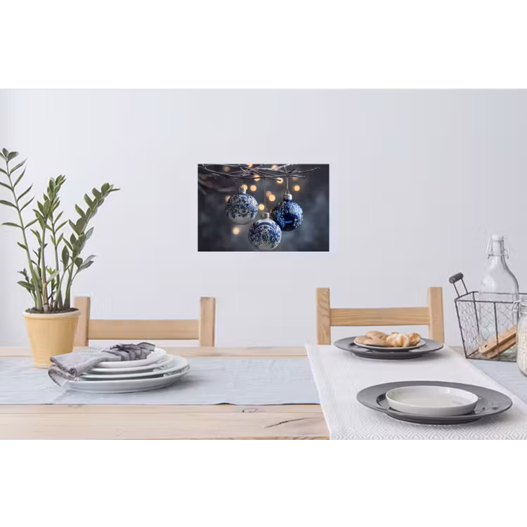 Kerstbal - Versierd - Blauw Muursticker klein -eettafel