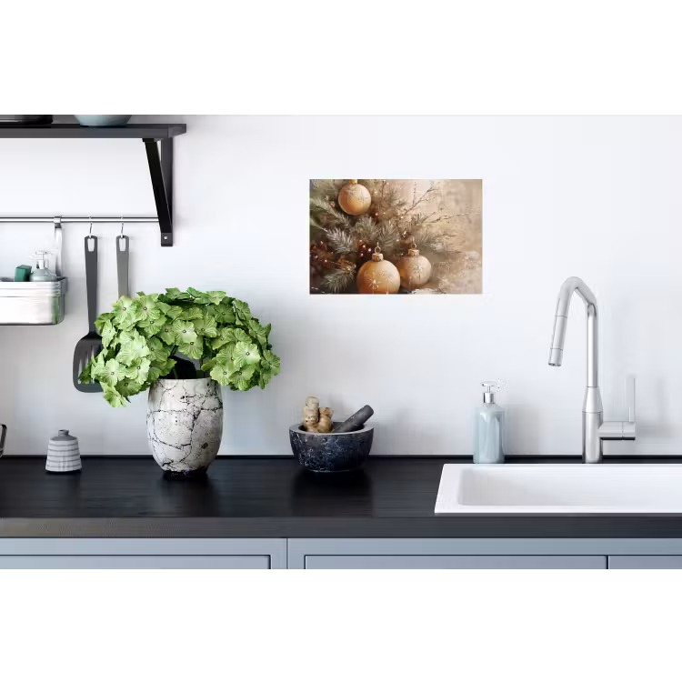 Kerst - Kerstballen - Beige - Goud Muursticker klein -keuken