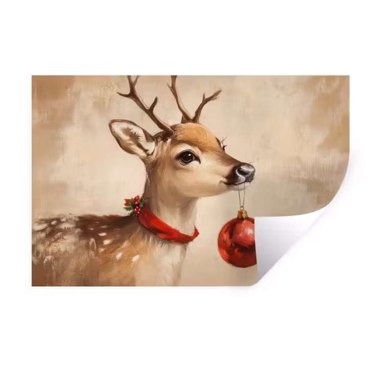 Kerst - Hert - Gewei - Kerstbal - Rendier Muursticker klein -3d