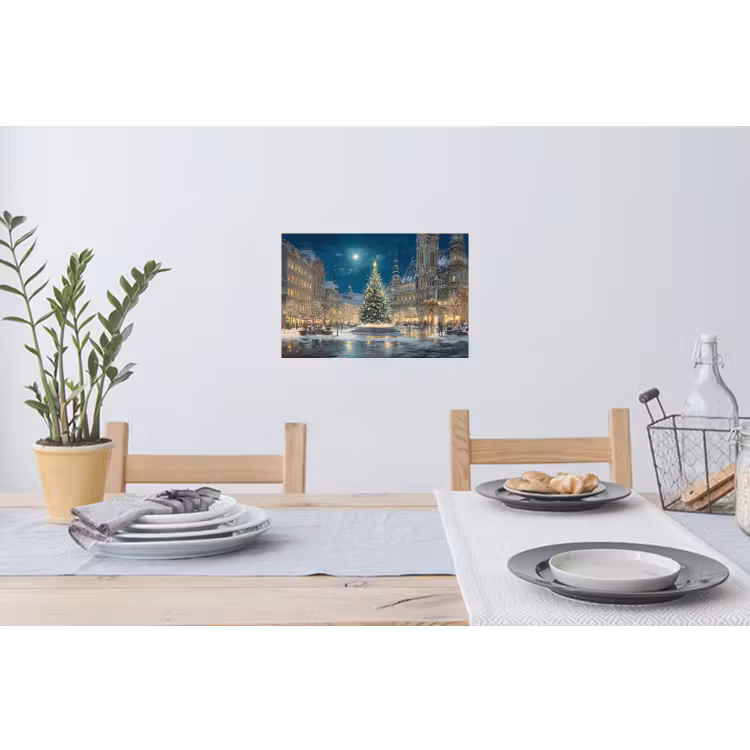 Kerstnacht - Stadsplein - Meerkleurig Muursticker klein -eettafel