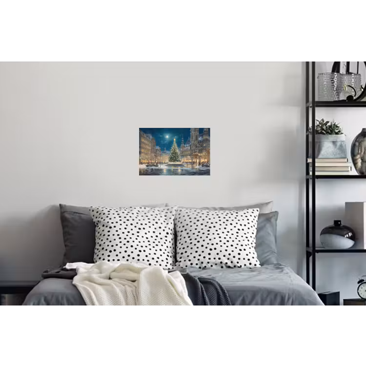 Kerstnacht - Stadsplein - Meerkleurig Muursticker klein -slaapkamer