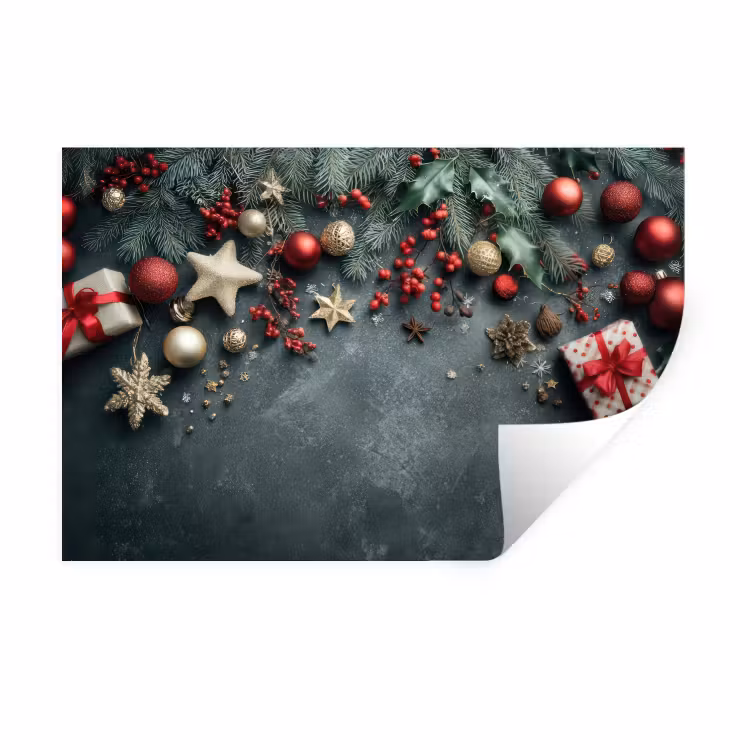 Kerstomlijsting - Hulst - Kleurrijk Muursticker klein -3d