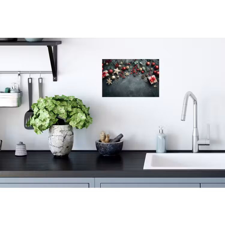 Kerstomlijsting - Hulst - Kleurrijk Muursticker klein -keuken