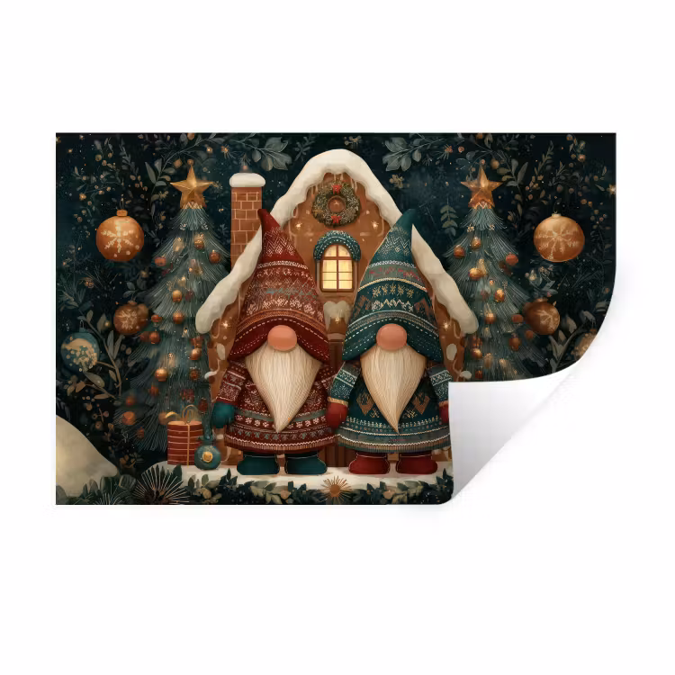 Kerst - Gnomen - Peperkoekhuisje - Rood - Groen Muursticker klein -3d