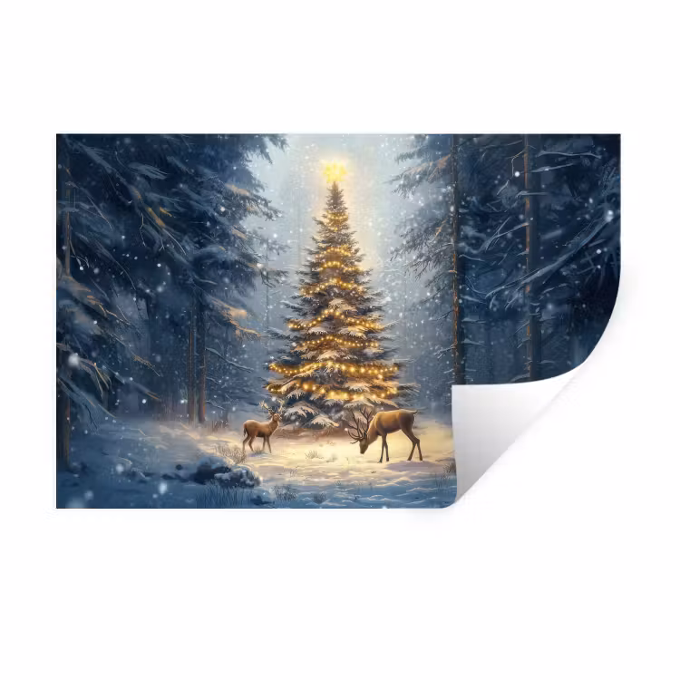 Kerstlicht - Woud - Hert - Donker Muursticker klein -3d