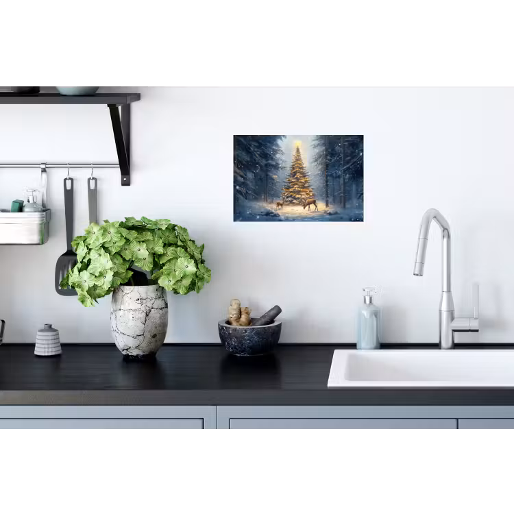 Kerstlicht - Woud - Hert - Donker Muursticker klein -keuken