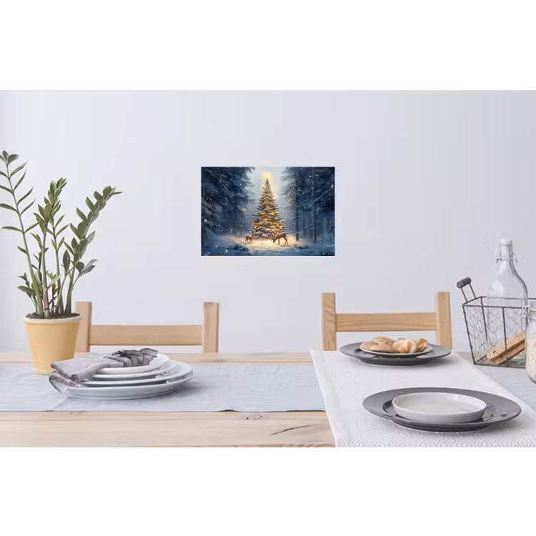 Kerstlicht - Woud - Hert - Donker Muursticker klein -eettafel