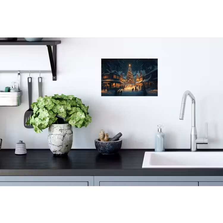 Kerstfeest - Dorp - Donker Muursticker klein -keuken