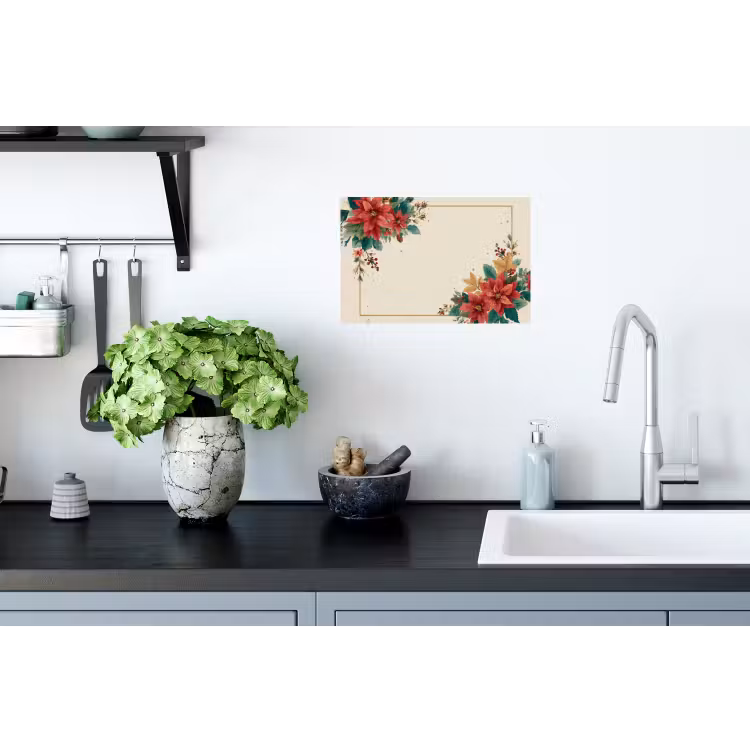 Kerst - Poinsettia - Omlijsting - Kleurrijk Muursticker klein -keuken