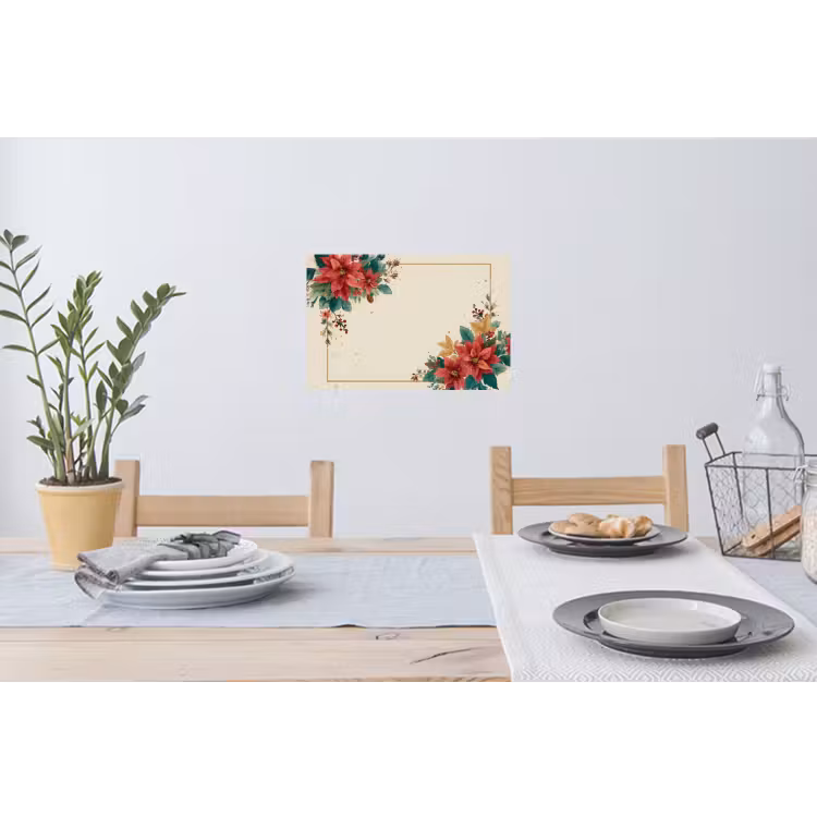 Kerst - Poinsettia - Omlijsting - Kleurrijk Muursticker klein -eettafel