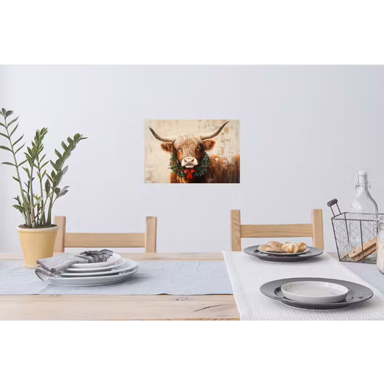 Kerst - Schotse Hooglander - Bruin - Krans Muursticker klein -eettafel