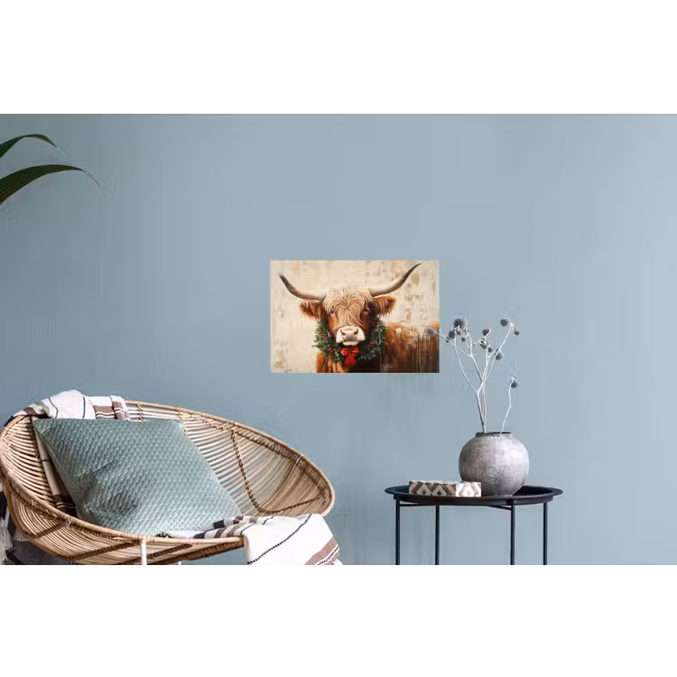 Kerst - Schotse Hooglander - Bruin - Krans Muursticker klein -plant