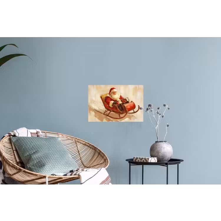 Kerst - Slee - Kerstman Muursticker klein -plant