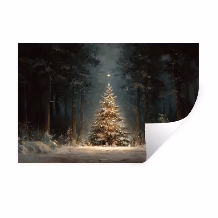 Kerstboom - Bos - Sneeuw - meerkleurig Muursticker klein -3d