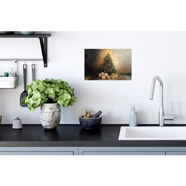Kerstboom - Cadeaus - Goud Muursticker klein -keuken