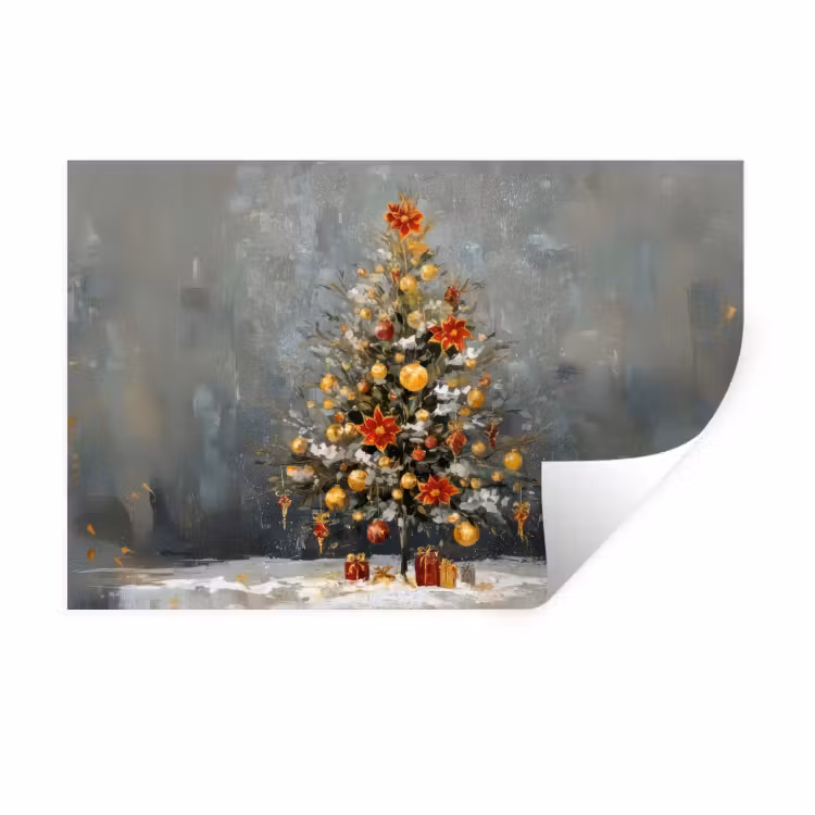 Kerstboom - Cadeaus - Rood - Goud Muursticker klein -3d