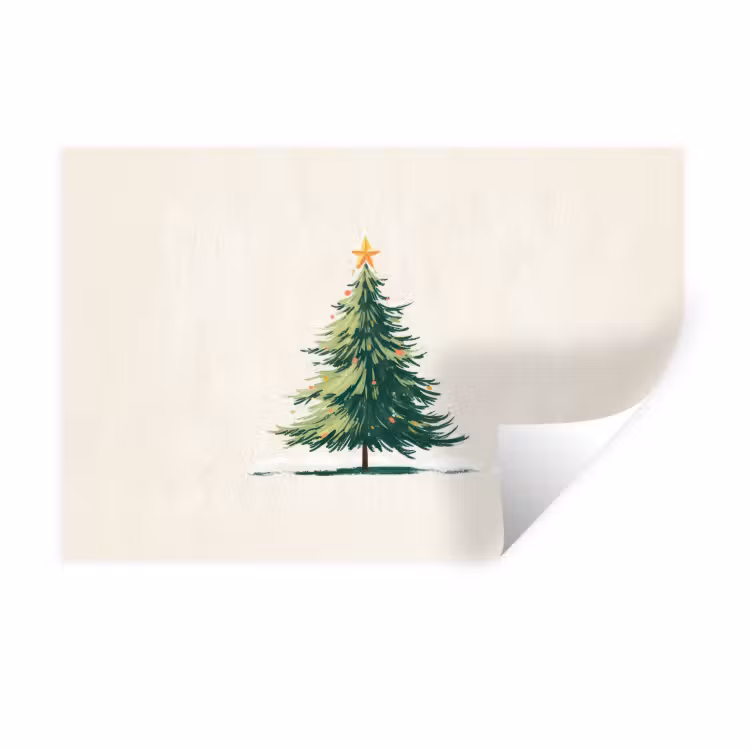 Kerstboom - Illustratie - Ster - Sneeuw Muursticker klein -3d