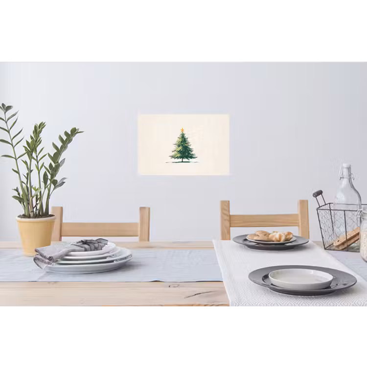 Kerstboom - Illustratie - Ster - Sneeuw Muursticker klein -eettafel