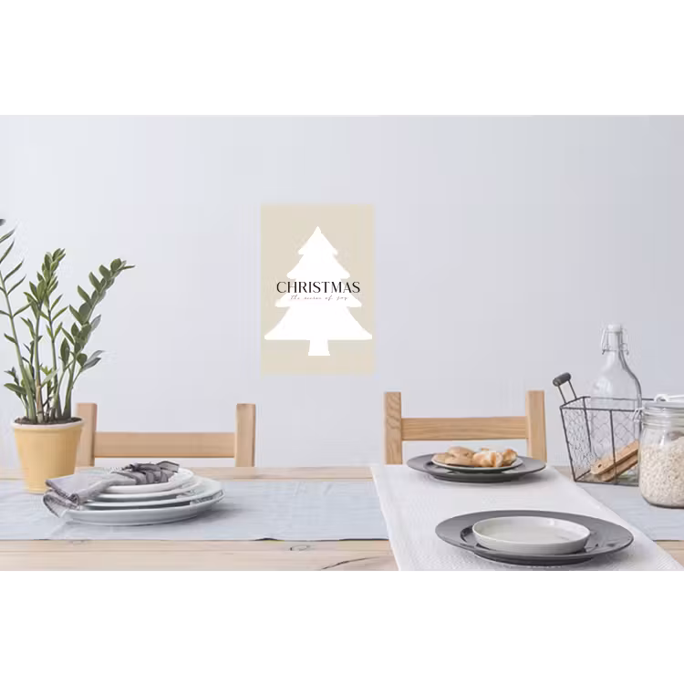 Kerstboom - Japandi - Christmas - Beige Muursticker klein -eettafel