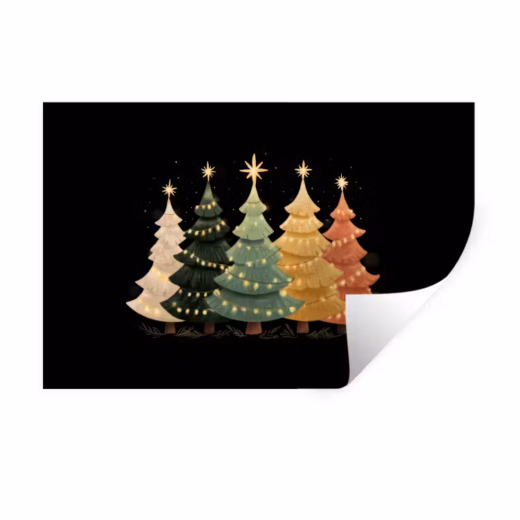 Kerstbomen - Kleurrijk - Lichtjes - Ster Muursticker klein -3d