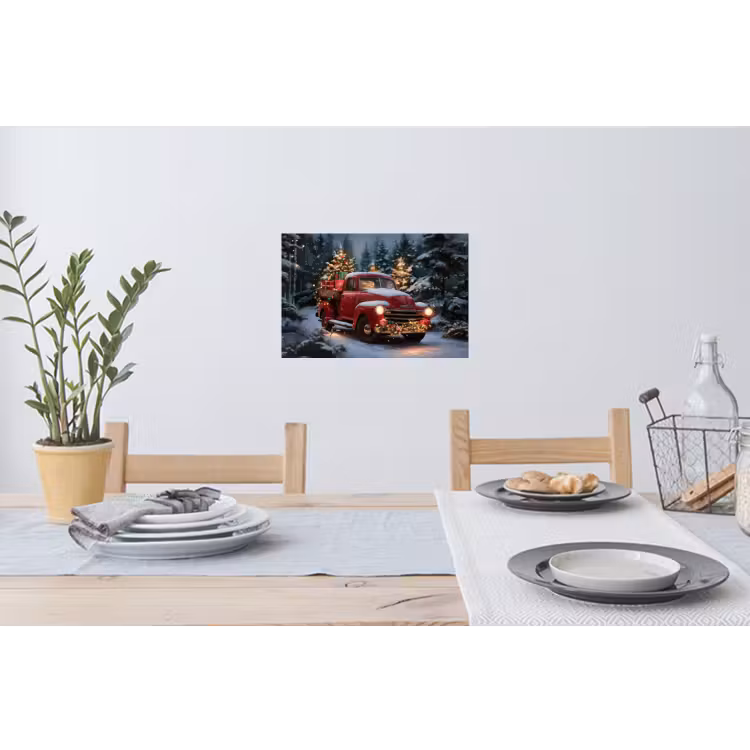 Kersttruck - Sneeuwbos - Rood Muursticker klein -eettafel
