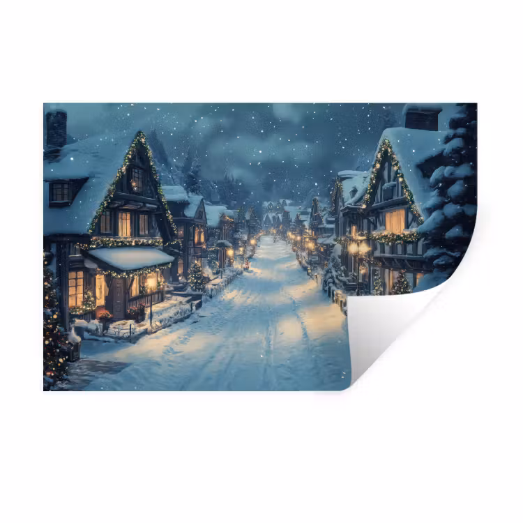 Kerstdorp - Kerst - Sneeuw - Winter Muursticker klein -3d