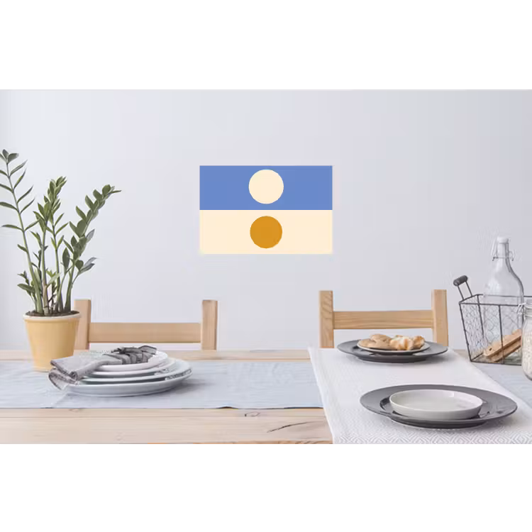 Cirkels - Symmetrisch - Wit - Blauw- Geel Muursticker klein -eettafel
