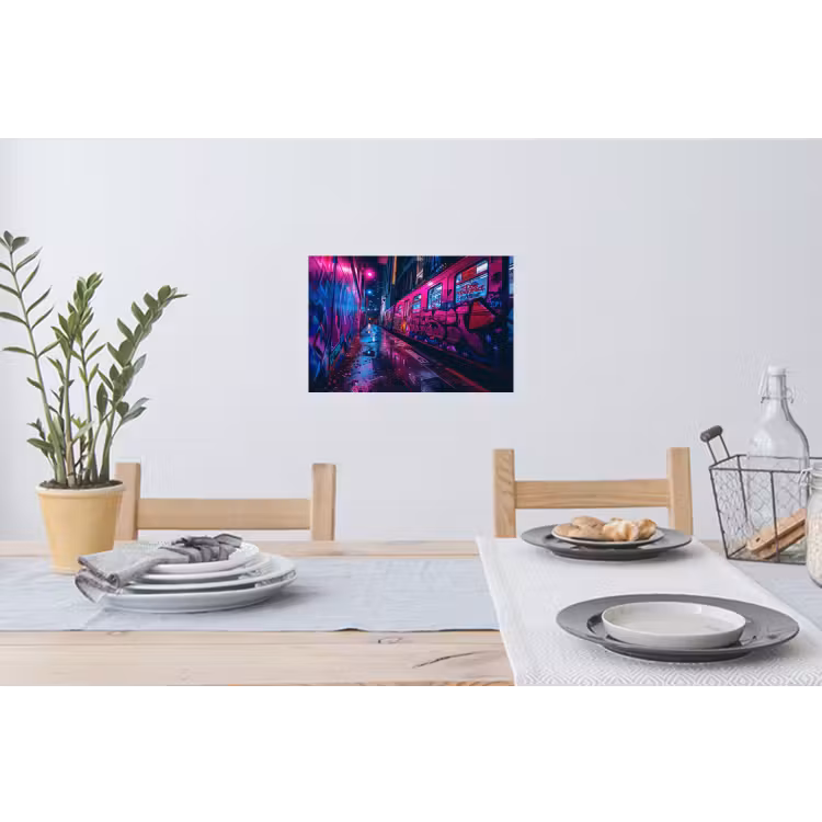 Stad - Neon - Nacht - Roze - Graffiti Muursticker klein -eettafel