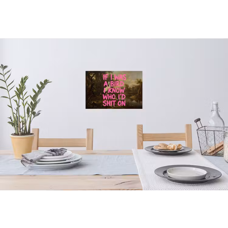 Klassiek - Humor - Roze Muursticker klein -eettafel