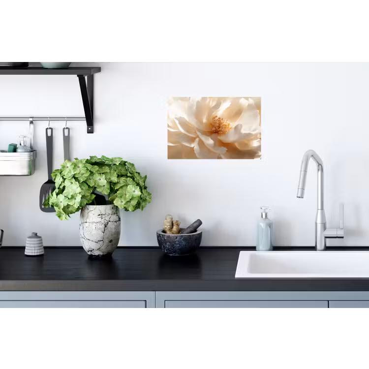 Close up - Pioenroos - Wit Muursticker klein -keuken