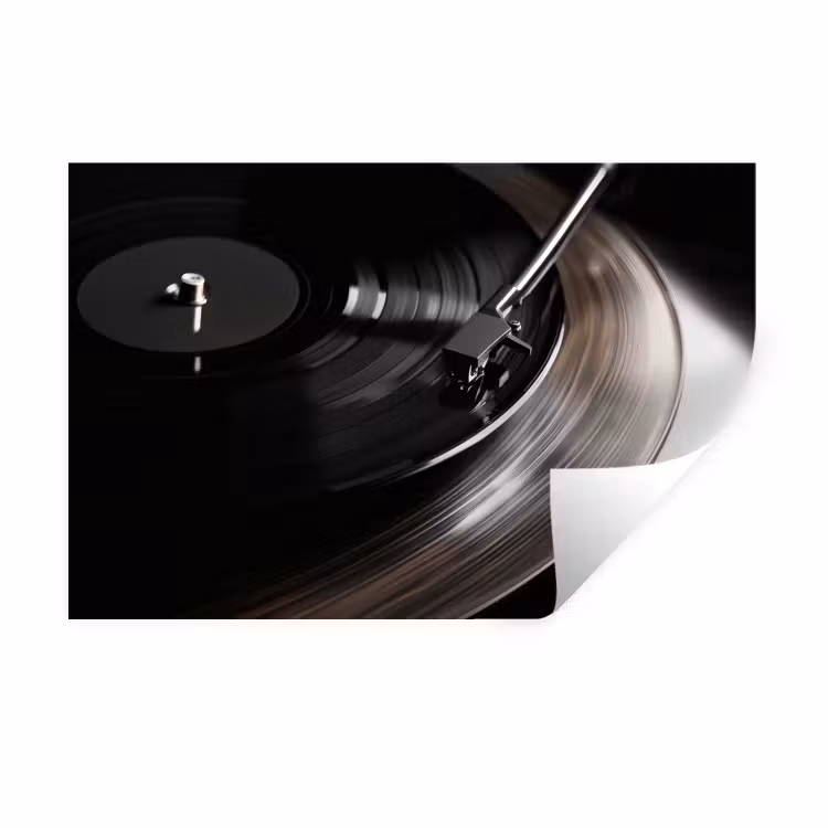 Close-up - Vinylplaat - Platenspeler - Zwart Muursticker klein -3d